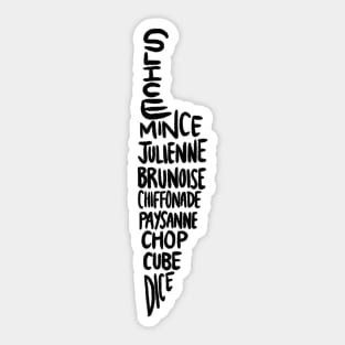 Culinary Knife Cuts Shaped Like Chefs Knife (Slice Mince Julienne Brunoise...) Sticker